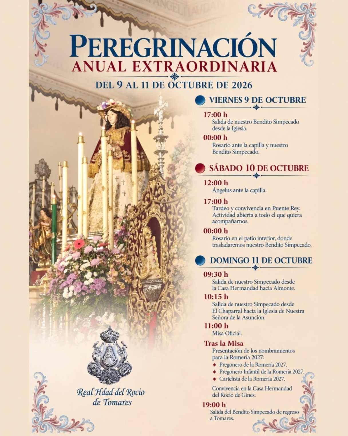 Imagen de la noticia: Tomares celebra su peregrinación extraordinaria al Rocío del 9 al 11 de octubre