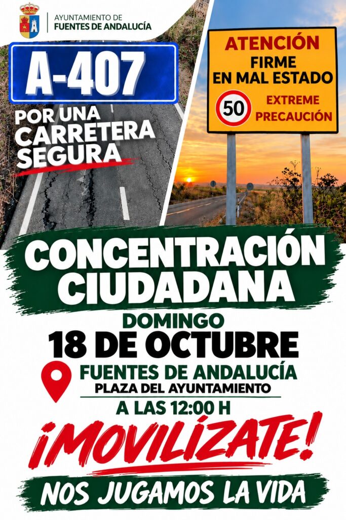 Image for the story: Fuentes de Andalucía and Lantejuela keep up protests over the repair of the A-407