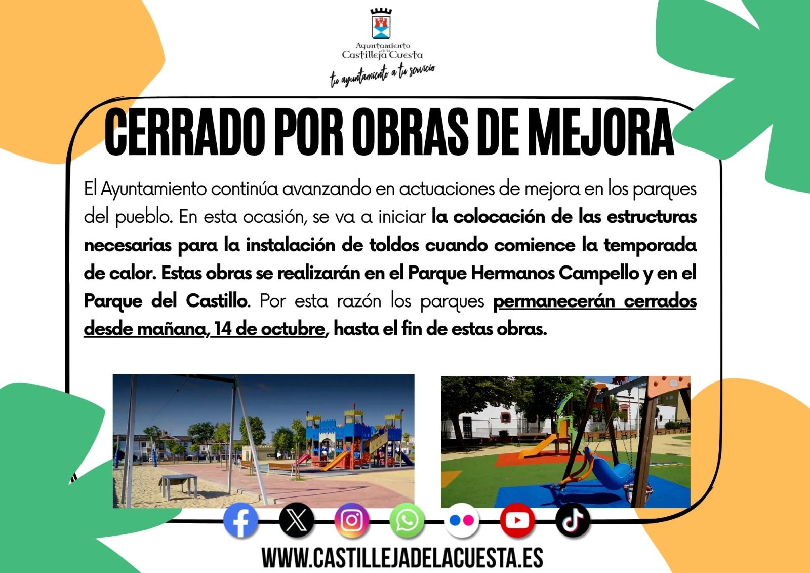 Image for the story: Two parks in Castilleja de la Cuesta closed for works to install awnings