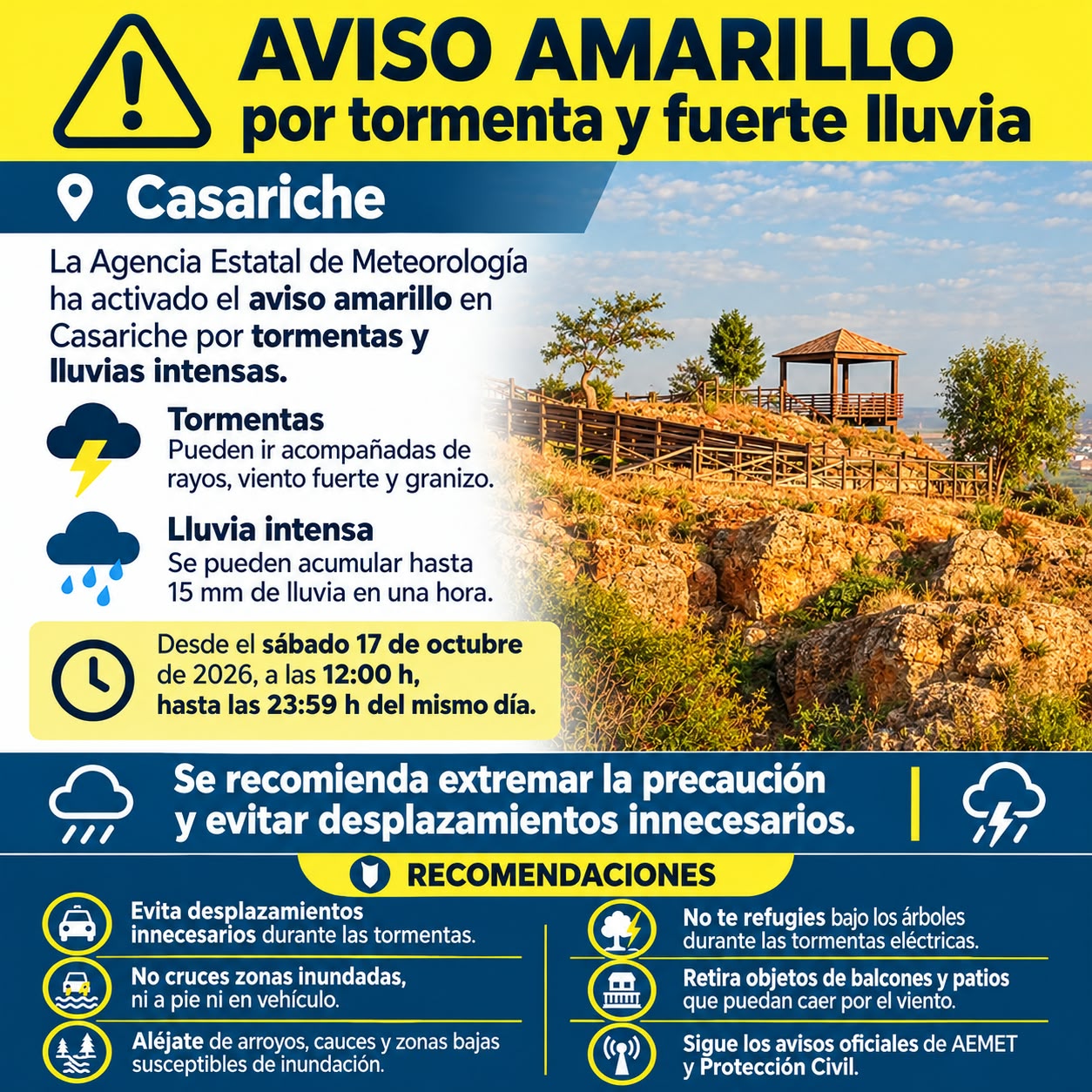 Imagen de la noticia: Aviso amarillo por tormentas y lluvias intensas en Casariche este sábado