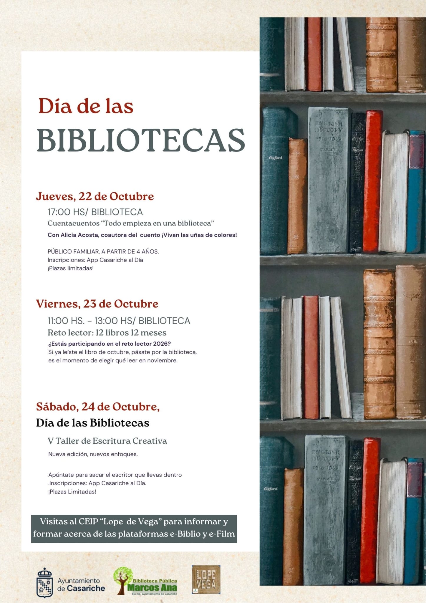 Imagen de la noticia: Casariche abre el jueves 22 el Día de las Bibliotecas con cuentacuentos y el reto de los 12 libros