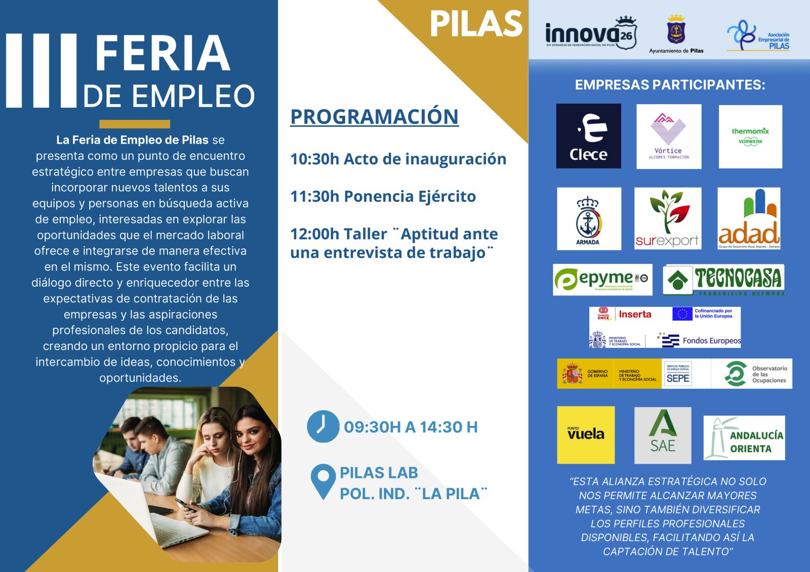 Imagen de la noticia: Pilas celebra este jueves su III Feria del Empleo y la Orientación Laboral