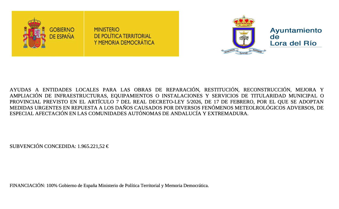 Imagen de la noticia: Lora del Río recibe casi dos millones de euros para reparar infraestructuras dañadas por el temporal