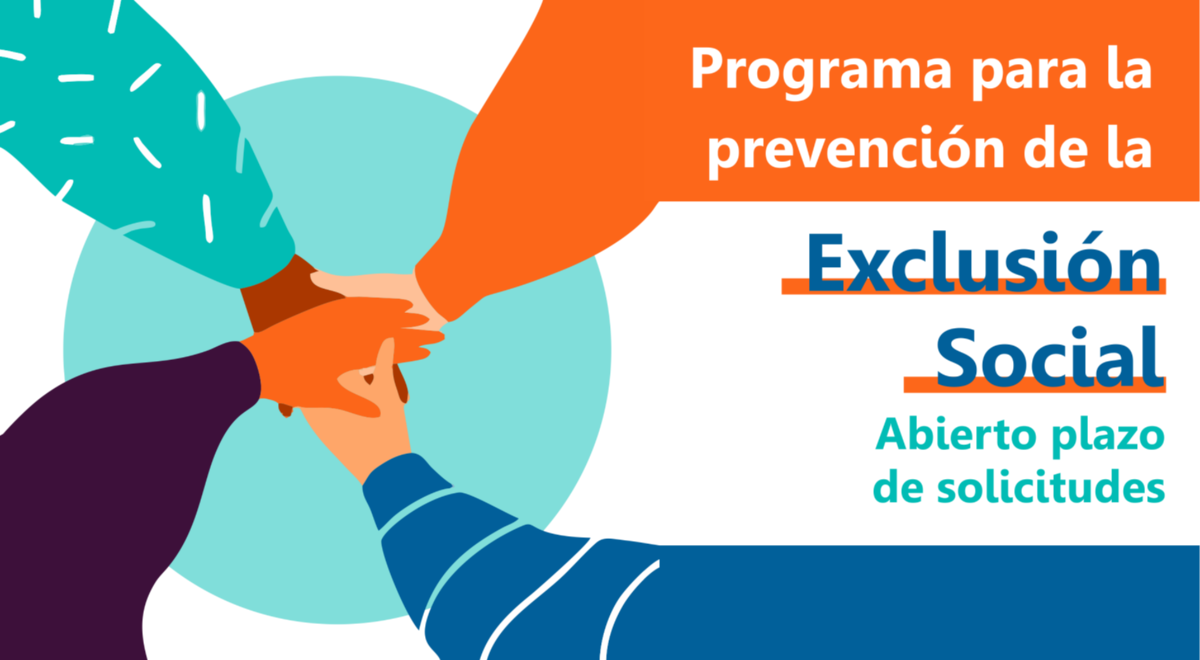 Ilustración de varios brazos entrelazados sobre un círculo turquesa, con el texto Programa para la prevención de la Exclusión Social.