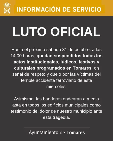 Imagen de la noticia: Tomares decreta tres días de luto y suspende sus actos hasta el sábado