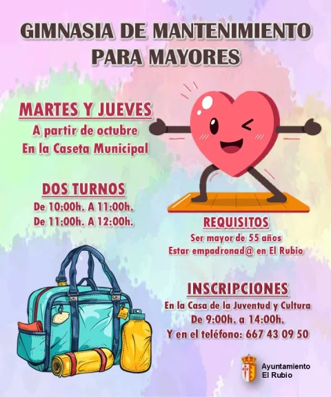 Imagen de la noticia: El Rubio abre el martes 3 de noviembre su gimnasia para mayores de 55 años